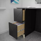Bureau 2 tiroirs Noir/Contreplaqué de bouleau : MDF laqué, étagère de rangement ouverte, assemblage par un adulte requis