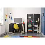 Bureau 2 tiroirs Noir/Contreplaqué de bouleau : MDF laqué, étagère de rangement ouverte, assemblage par un adulte requis