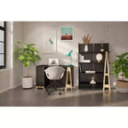 Bureau 2 tiroirs Noir/Contreplaqué de bouleau : MDF laqué, étagère de rangement ouverte, assemblage par un adulte requis