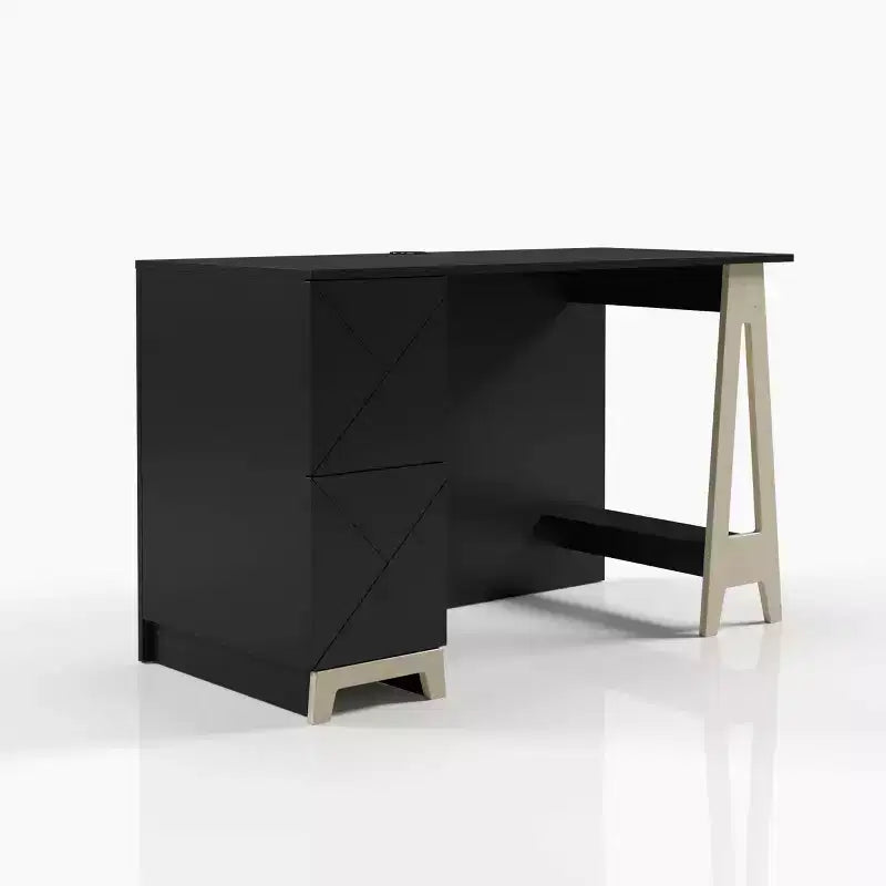 Atypik Bureau 2 tiroirs Noir/Contreplaqué de bouleau : MDF laqué, étagère de rangement ouverte, assemblage par un adulte requis