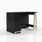 Bureau 2 tiroirs Noir/Contreplaqué de bouleau : MDF laqué, étagère de rangement ouverte, assemblage par un adulte requis