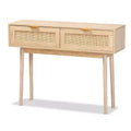 Baird Wood and Rattan 2 Drawer Console Table Brown - Baxton Studio: Gold Tone Handles, Bohemian Style