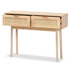 Console table 2 tiroirs en bois de manguier et rotin- Poignées dorées, style bohème