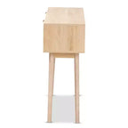 Console table 2 tiroirs en bois de manguier et rotin- Poignées dorées, style bohème