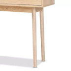 Console table 2 tiroirs en bois de manguier et rotin- Poignées dorées, style bohème