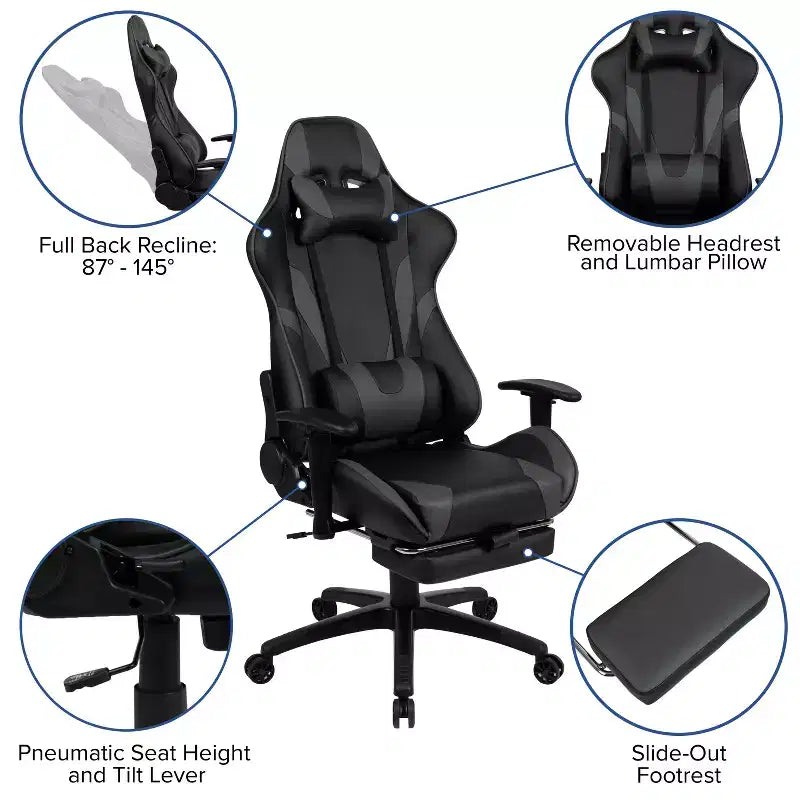 Chaise de Bureau Gaming X30 Ergonomique avec Dossier Inclinable et Repose-Pieds Coulissant en Similicuir Rouge