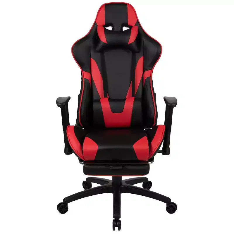 Chaise de Bureau Gaming X30 Ergonomique avec Dossier Inclinable et Repose-Pieds Coulissant en Similicuir Rouge