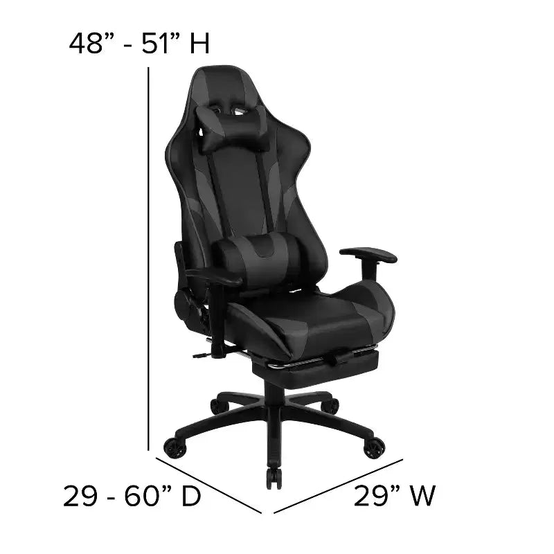 Chaise de Bureau Gaming X30 Ergonomique avec Dossier Inclinable et Repose-Pieds Coulissant en Similicuir Rouge