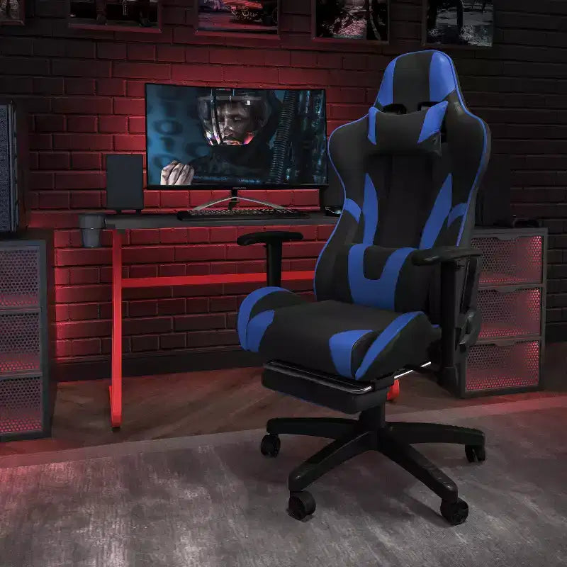 Chaise de Bureau Gaming X30 Ergonomique avec Dossier Inclinable et Repose-Pieds Coulissant en Similicuir Rouge