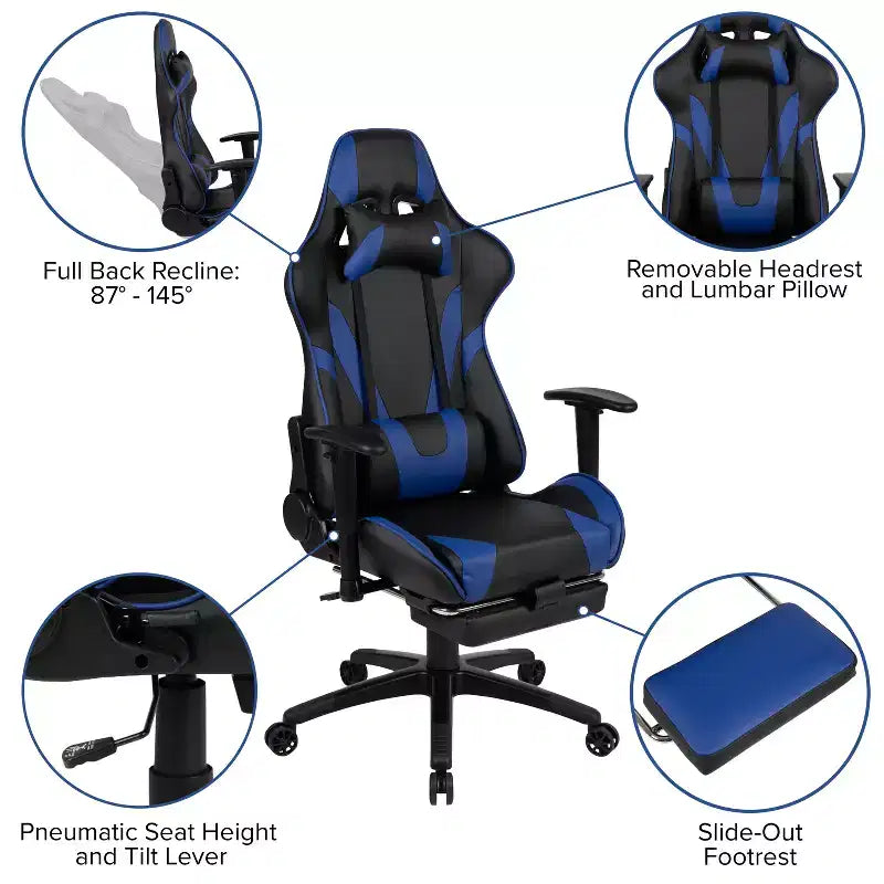 Chaise de Bureau Gaming X30 Ergonomique avec Dossier Inclinable et Repose-Pieds Coulissant en Similicuir Rouge