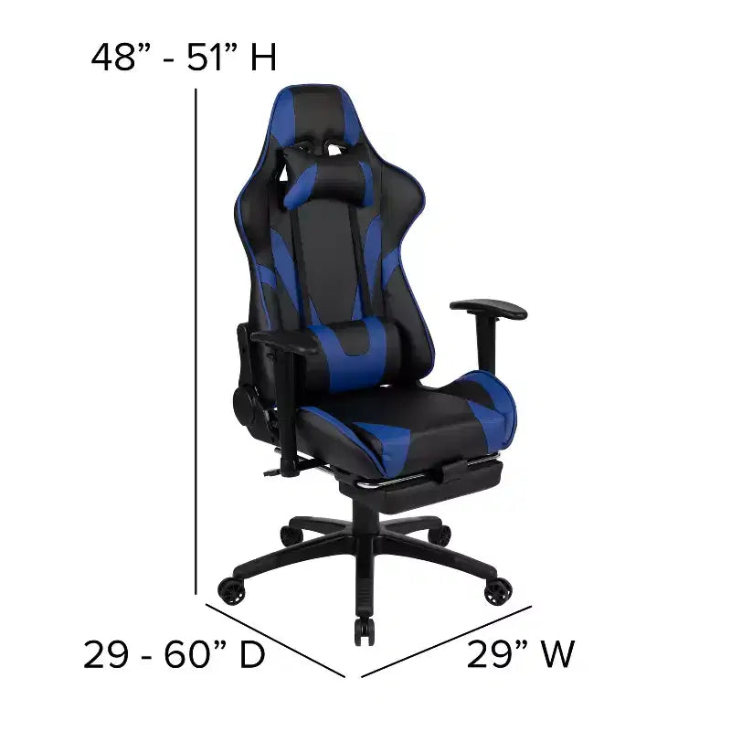 Chaise de Bureau Gaming X30 Ergonomique avec Dossier Inclinable et Repose-Pieds Coulissant en Similicuir Rouge