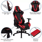 Chaise de Bureau Gaming X30 Ergonomique avec Dossier Inclinable et Repose-Pieds Coulissant en Similicuir Rouge