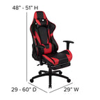 Chaise de Bureau Gaming X30 Ergonomique avec Dossier Inclinable et Repose-Pieds Coulissant en Similicuir Rouge