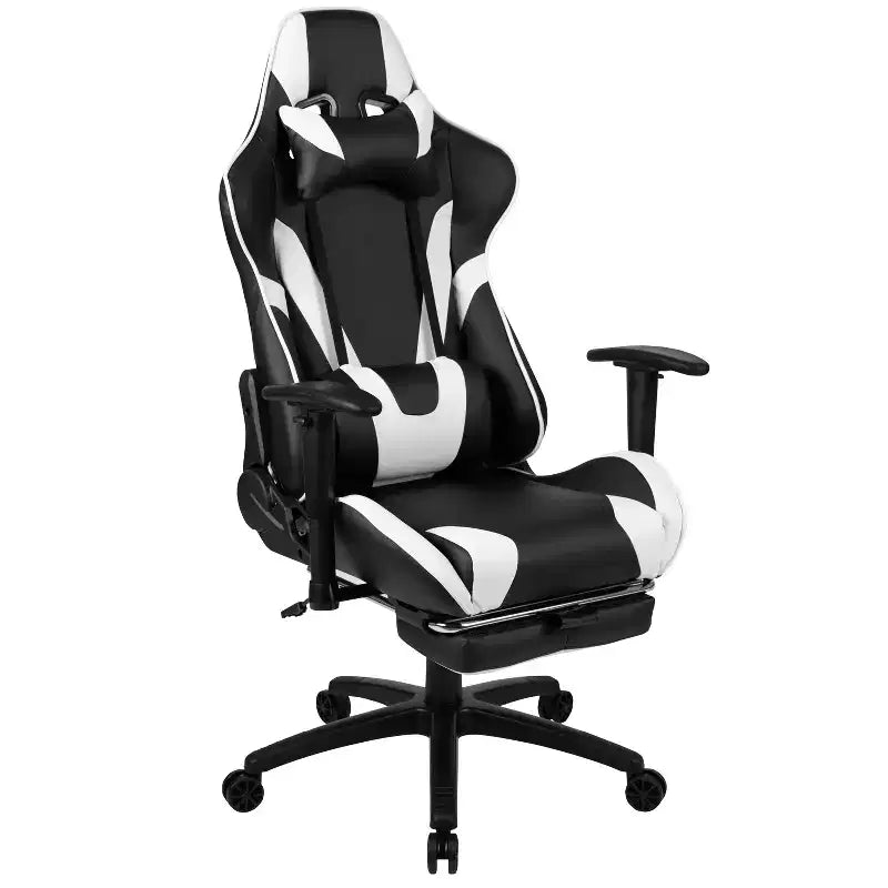 Chaise de Bureau Gaming X30 Ergonomique avec Dossier Inclinable et Repose-Pieds Coulissant en Similicuir Rouge