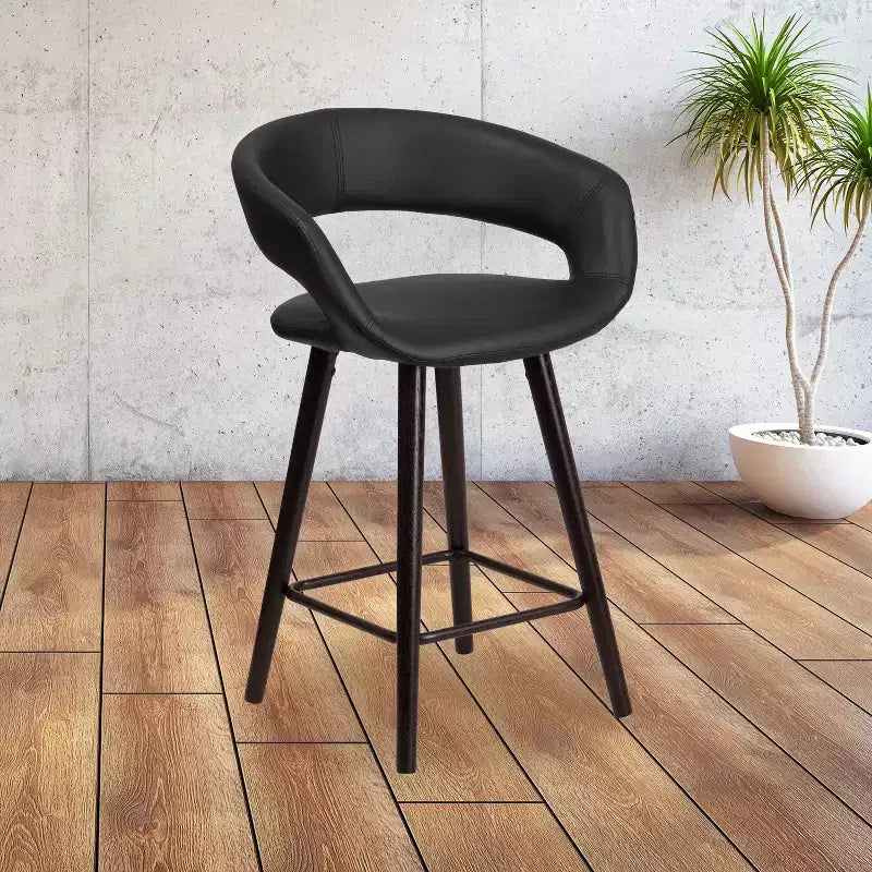 Tabouret de comptoir Brynn Series de 61 cm de haut avec dossier arrondi en vinyle et cadre en bois couleur cappuccino