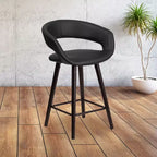 Tabouret de comptoir de 61 cm de haut avec dossier arrondi en vinyle et cadre en bois couleur cappuccino