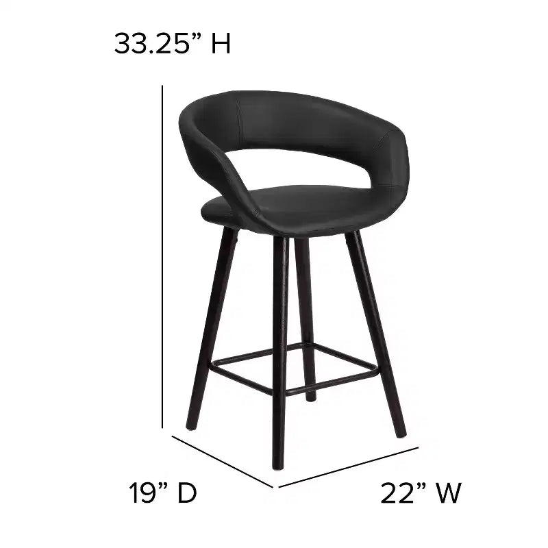 Tabouret de comptoir Brynn Series de 61 cm de haut avec dossier arrondi en vinyle et cadre en bois couleur cappuccino