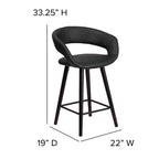 Tabouret de comptoir de 61 cm de haut avec dossier arrondi en vinyle et cadre en bois couleur cappuccino