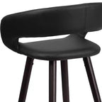 Tabouret de comptoir de 61 cm de haut avec dossier arrondi en vinyle et cadre en bois couleur cappuccino
