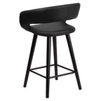 Tabouret de comptoir de 61 cm de haut avec dossier arrondi en vinyle et cadre en bois couleur cappuccino