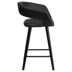 Tabouret de comptoir de 61 cm de haut avec dossier arrondi en vinyle et cadre en bois couleur cappuccino