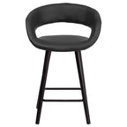 Tabouret de comptoir de 61 cm de haut avec dossier arrondi en vinyle et cadre en bois couleur cappuccino