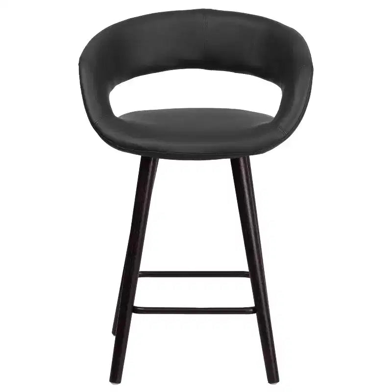 Tabouret de comptoir Brynn Series de 61 cm de haut avec dossier arrondi en vinyle et cadre en bois couleur cappuccino