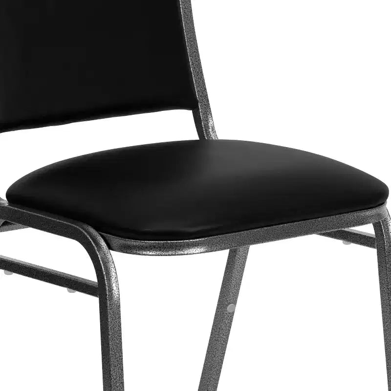 Chaise de banquet empilable série HERCULES en vinyle noir - Cadre veiné argent