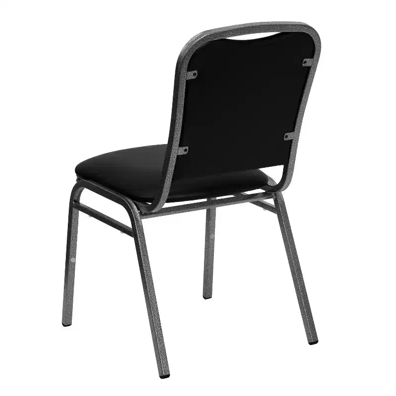 Chaise de banquet empilable série HERCULES en vinyle noir - Cadre veiné argent