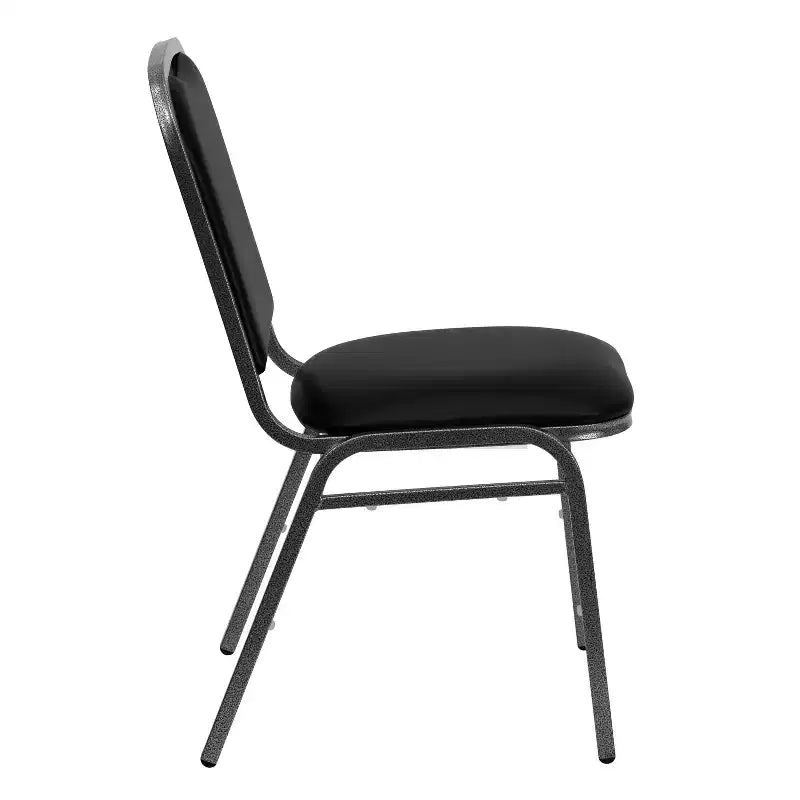 Chaise de banquet empilable série HERCULES en vinyle noir - Cadre veiné argent