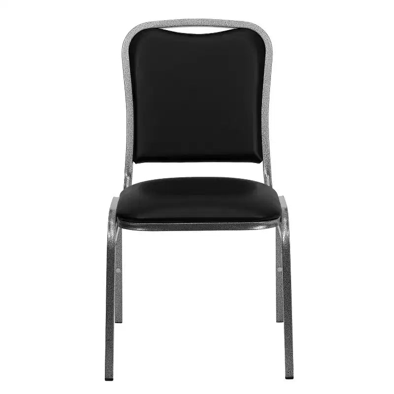 Chaise de banquet empilable série HERCULES en vinyle noir - Cadre veiné argent