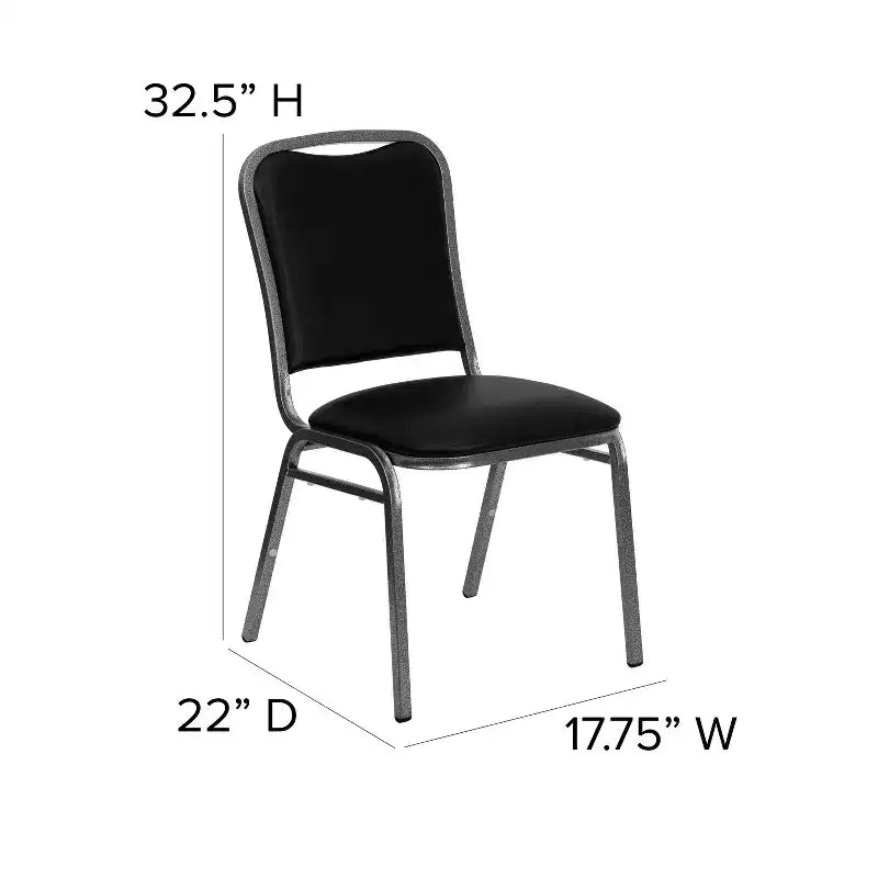 Chaise de banquet empilable série HERCULES en vinyle noir - Cadre veiné argent