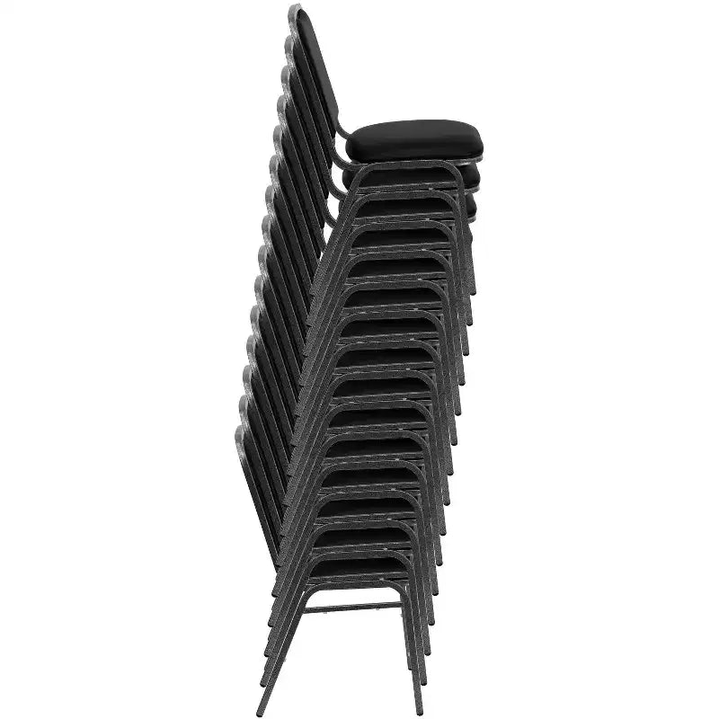 Chaise de banquet empilable série HERCULES en vinyle noir - Cadre veiné argent