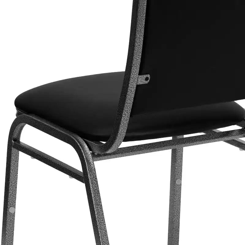 Chaise de banquet empilable série HERCULES en vinyle noir - Cadre veiné argent