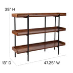 Étagère de rangement/bibliothèque 3 niveaux 35H, finition grain de bois rustique