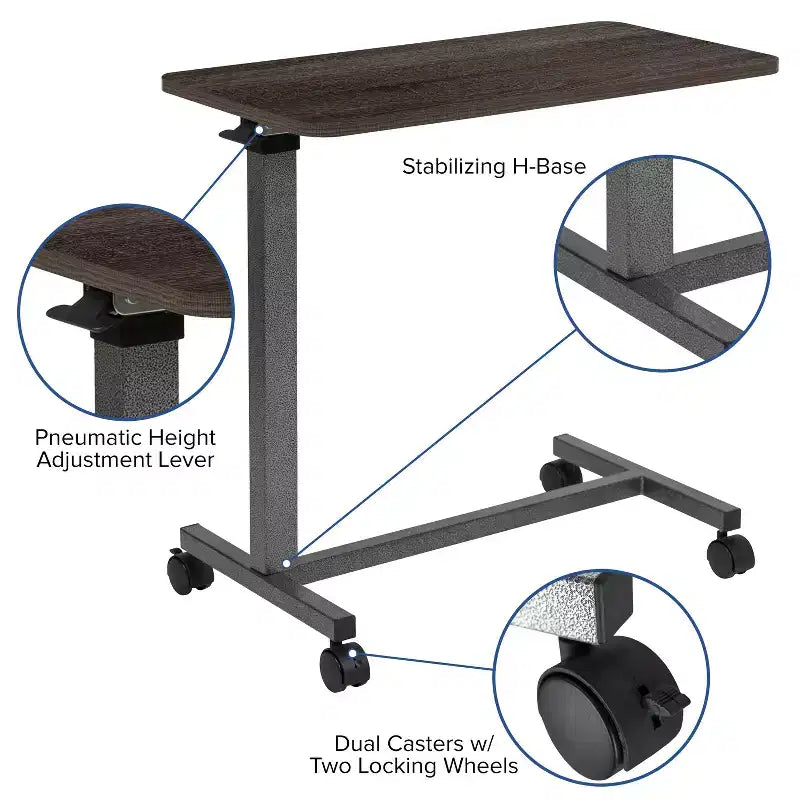 Table de lit ajustable à roulettes pour la maison et l'hôpital - Table de chevet roulante
