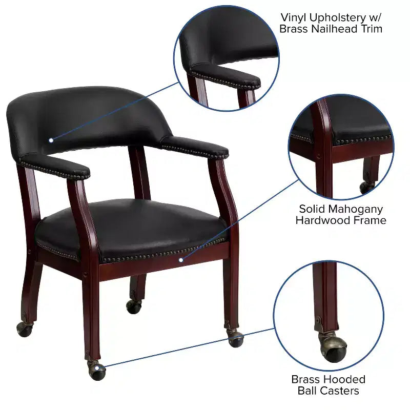 Fauteuil de conférence avec garniture cloutée et roulettes