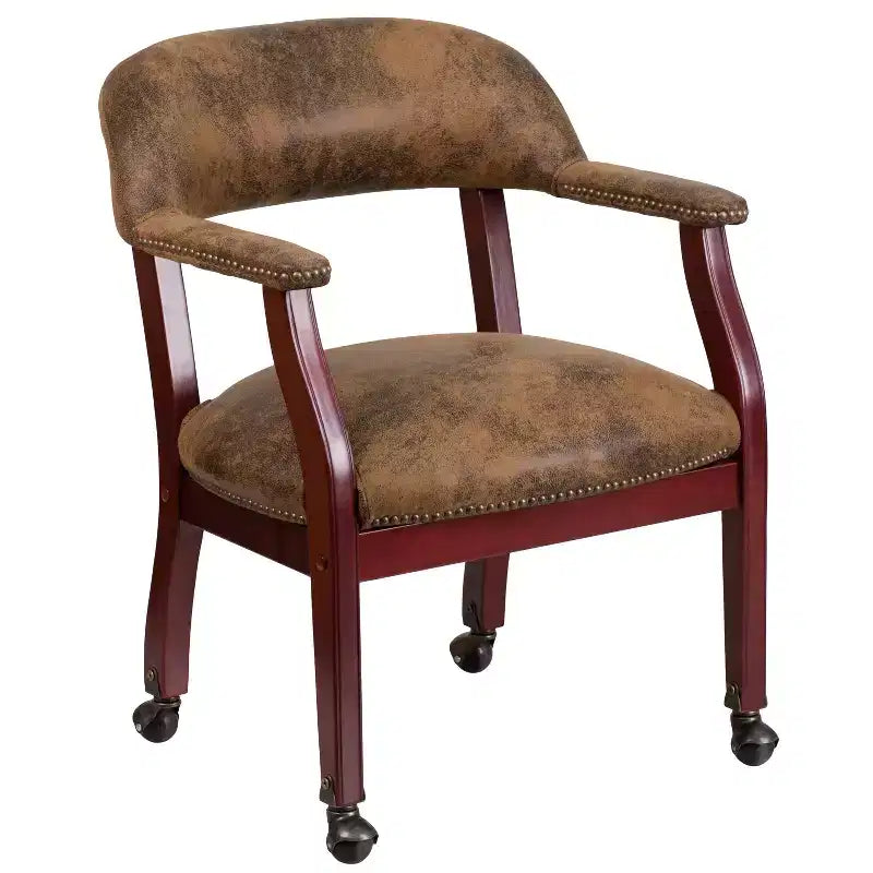Fauteuil de conférence avec garniture cloutée et roulettes