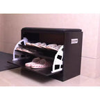 Banc à chaussures avec coussin en cuir, meuble d'entrée classique en bois noir, double range-chaussures pliant intégré, montage facile, assise confortable