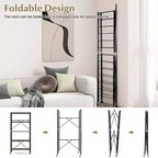 Étagère pliante à 5 niveaux, design DIY, unité de rangement avec 4 roulettes universelles, cuisine noire/naturelle