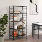 Étagère pliante à 5 niveaux, design DIY, unité de rangement avec 4 roulettes universelles, cuisine noire/naturelle