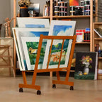 Grand chevalet en bois avec roulettes - Idéal pour l'exposition de toiles, d'œuvres d'art, de reproductions, de panneaux, d'affiches, les expositions en galerie d'art, le rangement
