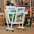Grand chevalet en bois avec roulettes - Idéal pour l'exposition de toiles, d'œuvres d'art, de reproductions, de panneaux, d'affiches, les expositions en galerie d'art, le rangement