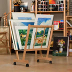 Grand chevalet en bois avec roulettes - Idéal pour l'exposition de toiles, d'œuvres d'art, de reproductions, de panneaux, d'affiches, les expositions en galerie d'art, le rangement