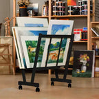 Grand chevalet en bois avec roulettes - Idéal pour l'exposition de toiles, d'œuvres d'art, de reproductions, de panneaux, d'affiches, les expositions en galerie d'art, le rangement